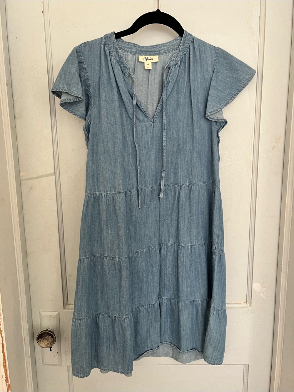 Style & Co. Chambray Tiered Dress in Light Blue